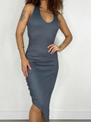 Vestido Midi Tatiane em Ribana Assimétrico com Alça Cruzada