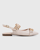 Sapatilha Feminina Bico Fino Napa Off White com Fivelas
