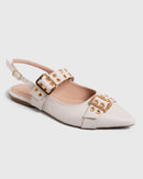 Sapatilha Feminina Bico Fino Napa Off White com Fivelas