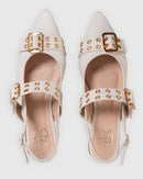 Sapatilha Feminina Bico Fino Napa Off White com Fivelas