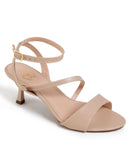 Sandália Feminina Napa Santorine Amêndoa Salto Médio com Tiras