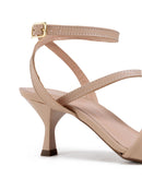 Sandália Feminina Napa Santorine Amêndoa Salto Médio com Tiras