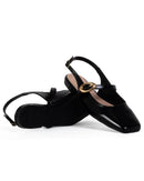 Sapatilha Feminina Slingback Egeo Preta com Fivela Dourada