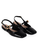Sapatilha Feminina Slingback Egeo Preta com Fivela Dourada