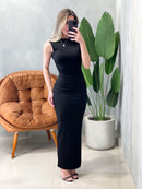 Vestido Longo em Ribana Regata com Costas Nuas