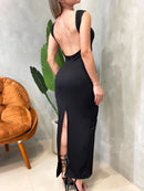 Vestido Longo em Ribana Regata com Costas Nuas