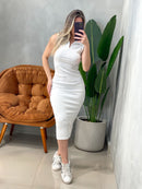 Vestido Midi Graziela em Ribana Regata com Gola e Zíper Frontal