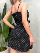 Macaquinho Vestido Abigail Transpassado de Alça com Estampa Poá