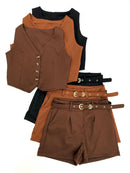 Conjunto em Alfaiataria Colete e Shorts com Cinto