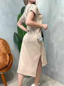 Camisão Vestido Midi Evelin Estampado em Algodão com Elastano