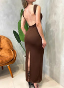 Vestido Longo em Ribana Regata com Costas Nuas